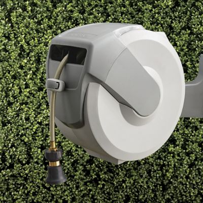 T TOVIA Wall Mounted Hose Reel, 3/8 44 FT Retractable Garden Hose Reel,  Household Water Pipe Storage Rack Cart with 7 Pattern Hose Nozzle for  Garden