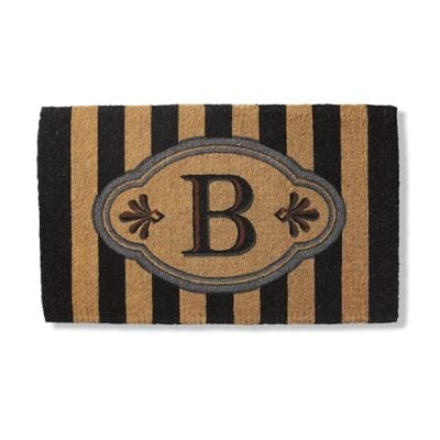 Ameile Cabana Stripe Monogrammed Coco Door Mat - LETTER H COLOR BLACK