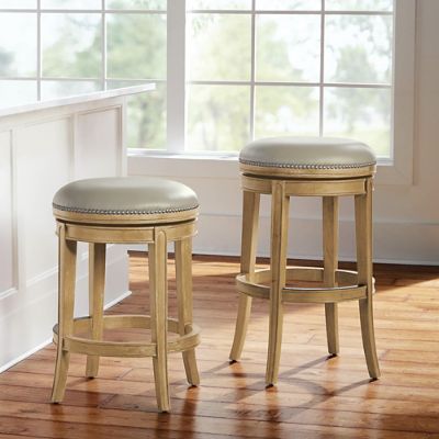 Henning Backless Swivel Bar Counter, Backless Leather Bar Stools