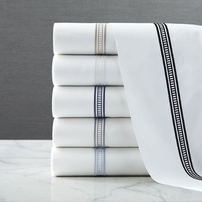 Frontgate Resort Ladder Stitch Sateen Sheet Set with 600TC & Embroidery Detail - Mist Blue, Size King