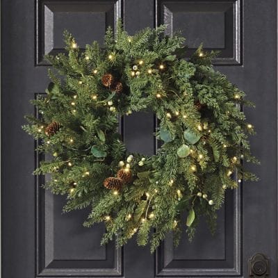 Majestic Holiday Cordless Wreath with LED Lights & Timer for Indoor/Outdoor Use