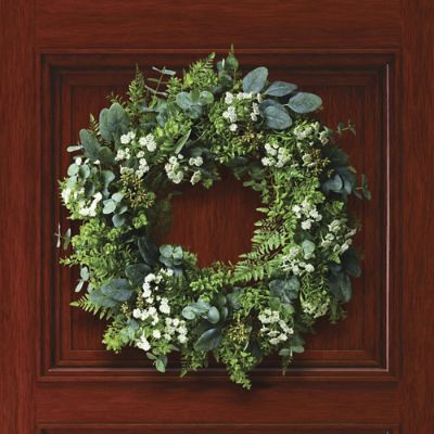 Outdoor Mixed Greenery & Queen Anne's Lace Wreath for Indoor/Covered Use