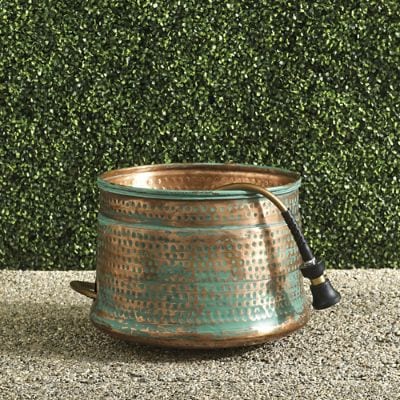Copper Hose Pot with Hand-Applied Patina & Interior Hose Guide