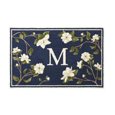 Magnolia Branch Door Mat & Hand-Hooked Polypropylene for Indoor/Outdoor Use