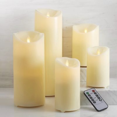 Set of 5 - Outdoor Flameless Pillar Candles with LED Wick & Remote Control for Indoor/Outdoor Use