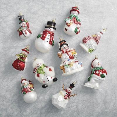 Store Vintage Designers Studio Hand Crafted Glass Ornaments - Set of 4 Snowman.