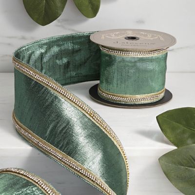 Juniper Crystal Trim Dupioni Ribbon for Festive Decor & Gift