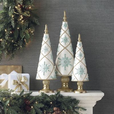 Ethereal Snowflake Glitter Trees with Handpainted Gold