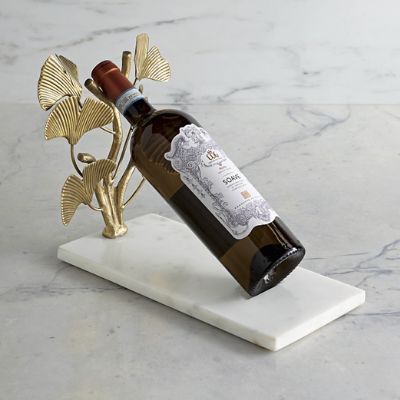 Ginkgo Leaf Wine Bottle Holder with Adjustable Gold-Finished