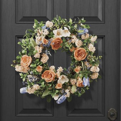 Rosalia Wreath with Lifelike Roses, Magnolias & Greenery for Indoor/Outdoor Use