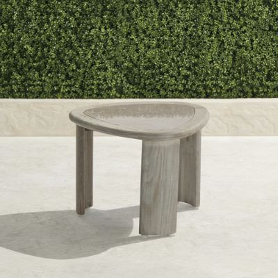 Sorano Coffee & Side Table Set in Weathered Teak with Inset Stone Top