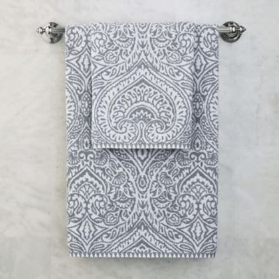 Nyah Damask Bath Towels in Zero-Twist Turkish Cotton & Quick-Dry Weave
