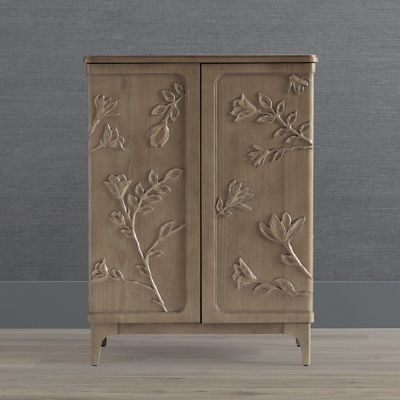 Savona Bar Cabinet with Handcarved Floral Motif & Adjustable Shelves