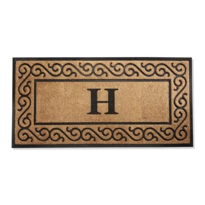 Hanna Scroll Border Monogrammed Door Mat with Natural Coir & Rubber Tread