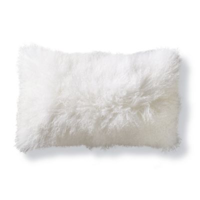 Mongolian Fur Decorative Lumbar Pillow in White