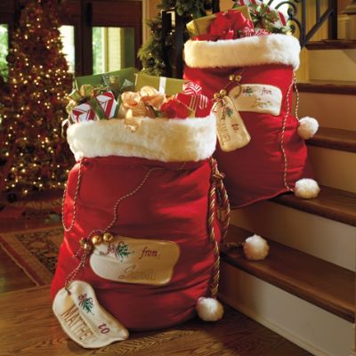 Personalised Christmas Bauble Red Santa Sack Christmas Stocking Gift Bag 
