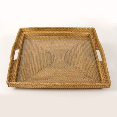 Rattan Tray with Glass Insert | Frontgate