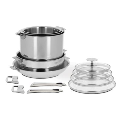 13pc. Cristel Casteline Stainless Steel Removable Handle Cookware Set