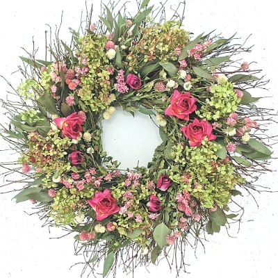 Green Hydrangea and Rose Wreath | Frontgate