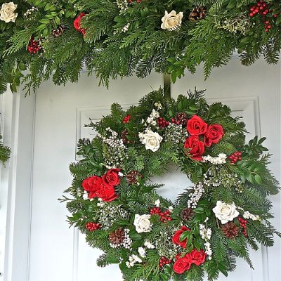 Red and White Holiday Rose Fresh Evergreen Collection | Frontgate