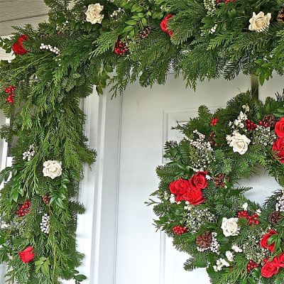 Red and White Holiday Rose Fresh Evergreen Collection | Frontgate