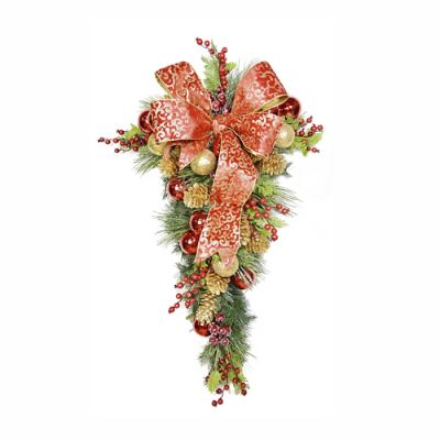 Golden Pinecone Holiday Swag with Scroll Bow | Frontgate