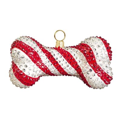 Candy Cane Crystal Encrusted Dog Bone Ornament | Frontgate