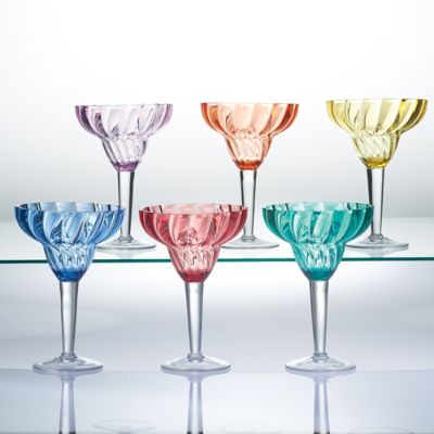 Set of 5 Margarita Cocktail Glasses Vibrant Assorted Color Glass