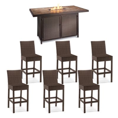 Fire Table Set - Contempo Rectangular Fire Table Set / Chat sets patio conversation set with fire pit (gas), 5 piece, seats 4.