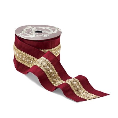 Burgundy Ribbon with Gold & Pearl Center Trim Frontgate
