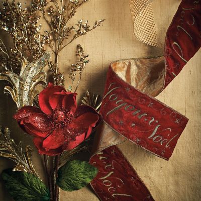 Joyeux Noel Embroidered Wired ribbon popular