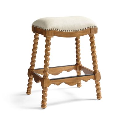 Barley Twist Bar Height Backless Bar Stool in Honey Linen 30 H seat