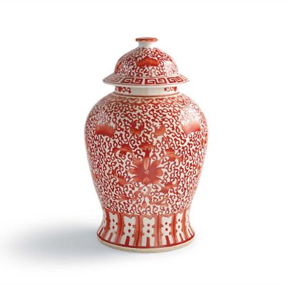 Coral and White Chinoiserie Flower Jar Frontgate