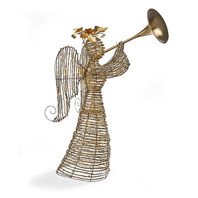 Lighted Rattan Trumpet Angel | Frontgate