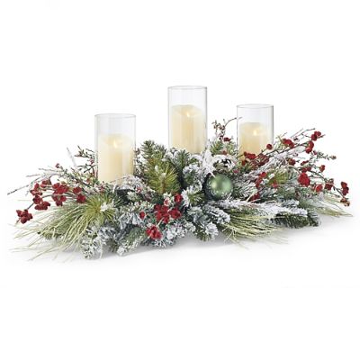 Christmas in Connecticut Three-Candle Pre-Decorated Centerpiece | Frontgate