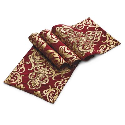 Arabella Burgundy/Gold Table Runner Frontgate