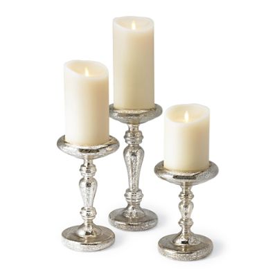 Mercury Glass Pillar Candle Holders, Set of Three | Frontgate