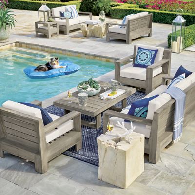 St. Kitts Tables in Weathered Teak with Geometric Design & Teak