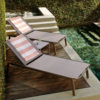 Newport Set Of Two Bronze Chaise Lounge Chairs With Side Table