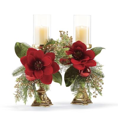Holiday Magnolia PreDecorated Candlesticks, Set of Two Frontgate