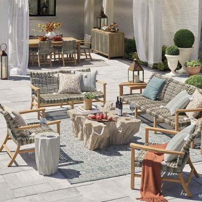Isola Loveseat in Natural Teak & Driftwood Wicker with Open Weave