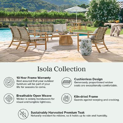 Isola Loveseat in Natural Teak & Driftwood Wicker with Open Weave