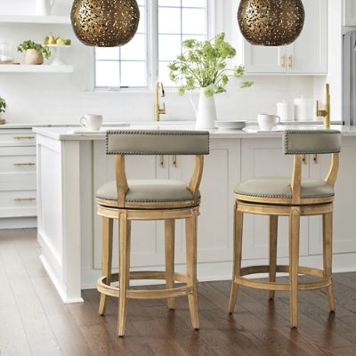 Henning Low Back Swivel Bar Counter Stool 26 Counter Height Canyon Gray Performance Linen White Counter Stool FRONTGATE