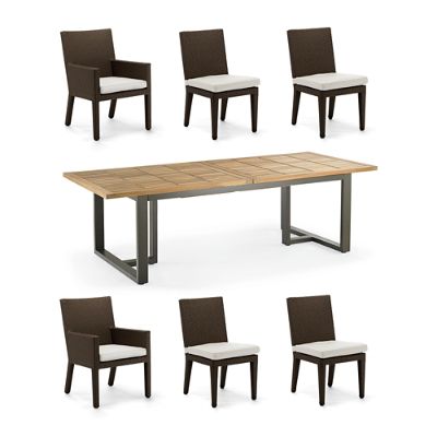 Pierce 7-pc Teak Dining Set & Bronze Finish with Extendable Table ...