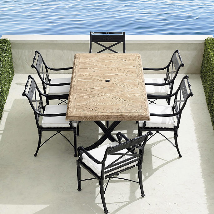 Carlisle 7 Pc Faux Wood Dining Set In, Faux Wood Outdoor Dining Table Set