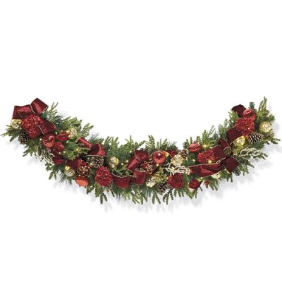 Burgundy and Gold 6' Cordless Garland | Frontgate