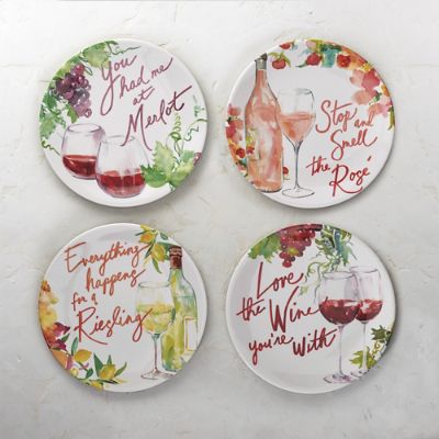 Assorted Wine Sayings Melamine Appetizer Plates, Set of Four Frontgate