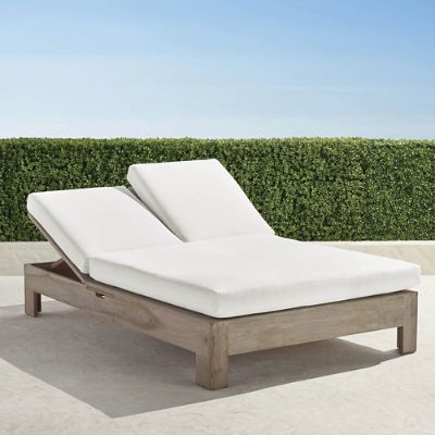 St. Kitts Double Chaise in Weathered Teak with Cushions Frontgate