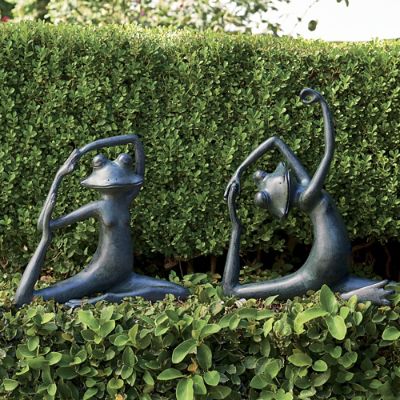 Handcrafted Aluminum Stretching Yoga Frog Sculpture