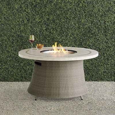 Pasadena Stone Top Fire Table & All-Weather Wicker Base for Outdoor ...